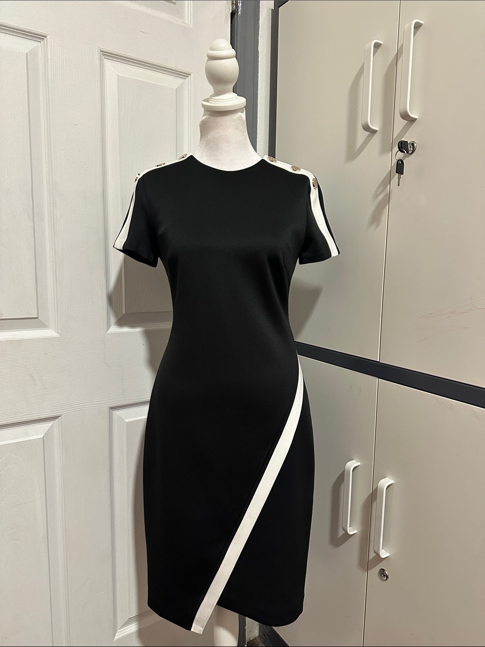 Tommy Hilfiger Black Midi Dress with White Trim